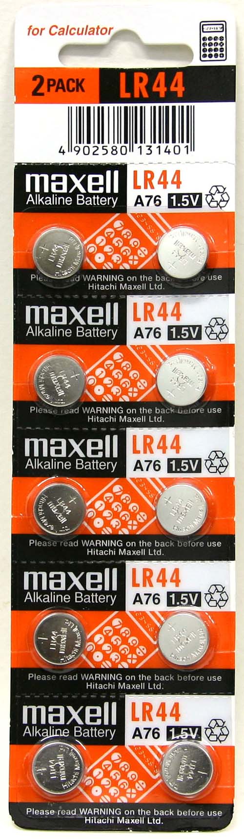 LR44 Button Cell Batteries (Strip of 10 Batteries) Calculators Inc